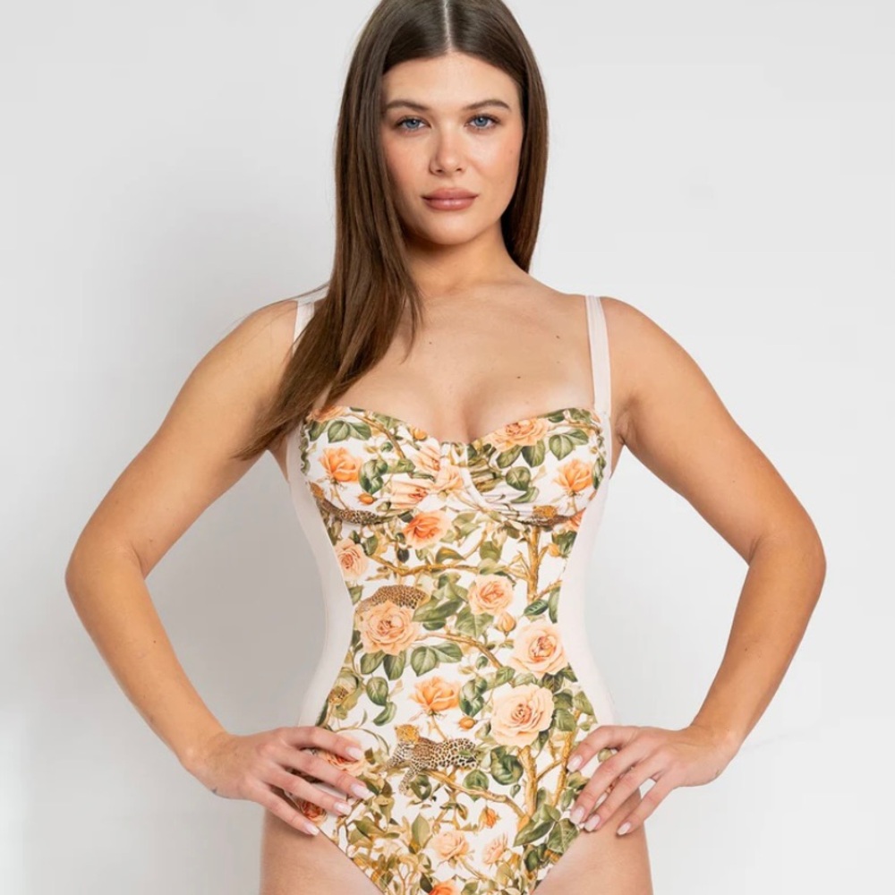 TA3 CORSET BACK XXL xlong Leopard Rose bathing suit wrap skirt 2X underwire